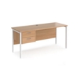 Maestro 25 straight desk 1600mm x 600mm with 2 drawer pedestal - white H-frame leg and beech top