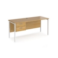 Maestro 25 straight desk 1600mm x 600mm with 2 drawer pedestal - white H-frame leg and oak top