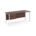 Maestro 25 straight desk 1600mm x 600mm with 2 drawer pedestal - white H-frame leg and walnut top