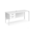 Maestro 25 straight desk 1600mm x 600mm with 2 drawer pedestal - white H-frame leg and white top