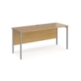 Maestro 25 straight desk 1600mm x 600mm - silver H-frame leg and oak top
