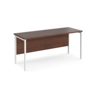 Maestro 25 straight desk 1600mm x 600mm - white H-frame leg and walnut top