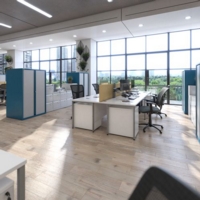 Maestro 25 straight desk 800mm x 800mm - silver H-frame leg and grey oak top