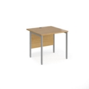 Maestro 25 straight desk 800mm x 800mm - silver H-frame leg and oak top