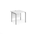 Maestro 25 straight desk 800mm x 800mm - silver H-frame leg and white top