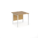 Maestro 25 straight desk 800mm x 800mm - white H-frame leg and oak top