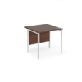 Maestro 25 straight desk 800mm x 800mm - white H-frame leg and walnut top
