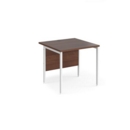 Maestro 25 straight desk 800mm x 800mm - white H-frame leg and walnut top