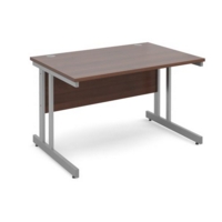Momento straight desk 1200mm x 800mm - silver cantilever frame and walnut top