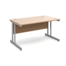 Momento straight desk 1400mm x 800mm - silver cantilever frame and beech top