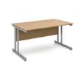 Momento straight desk 1400mm x 800mm - silver cantilever frame and oak top
