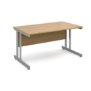 Momento straight desk 1400mm x 800mm - silver cantilever frame and oak top