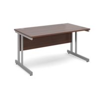 Momento straight desk 1400mm x 800mm - silver cantilever frame and walnut top
