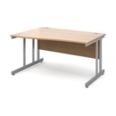 Momento left hand wave desk 1400mm - silver cantilever frame and beech top