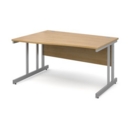 Momento left hand wave desk 1400mm - silver cantilever frame and oak top