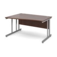 Momento left hand wave desk 1400mm - silver cantilever frame and walnut top