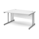 Momento left hand wave desk 1400mm - silver cantilever frame and white top