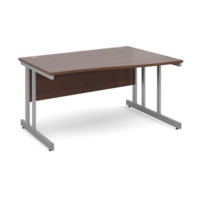 Momento right hand wave desk 1400mm - silver cantilever frame and walnut top