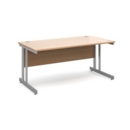 Momento straight desk 1600mm x 800mm - silver cantilever frame and beech top