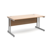 Momento straight desk 1600mm x 800mm - silver cantilever frame and beech top