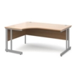 Momento left hand ergonomic desk 1600mm - silver cantilever frame and beech top