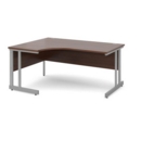 Momento left hand ergonomic desk 1600mm - silver cantilever frame and walnut top