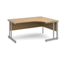 Momento right hand ergonomic desk 1600mm - silver cantilever frame and oak top