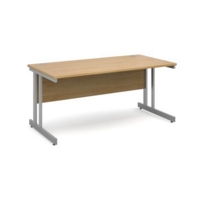Momento straight desk 1600mm x 800mm - silver cantilever frame and oak top
