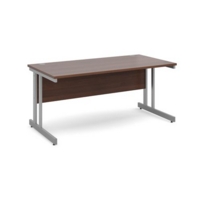 Momento straight desk 1600mm x 800mm - silver cantilever frame and walnut top