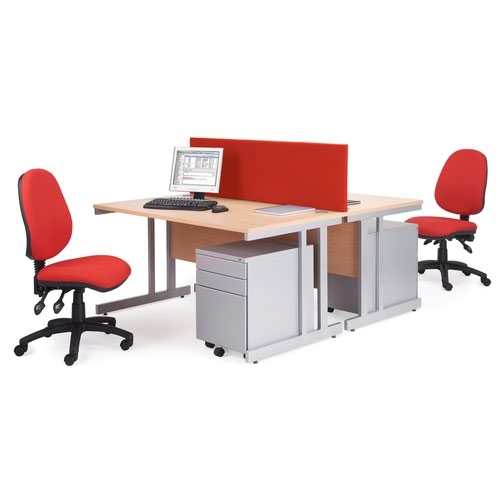 Momento left hand wave desk 1600mm - silver cantilever frame and beech top