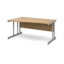 Momento left hand wave desk 1600mm - silver cantilever frame and oak top