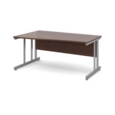 Momento left hand wave desk 1600mm - silver cantilever frame and walnut top