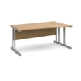 Momento right hand wave desk 1600mm - silver cantilever frame and oak top