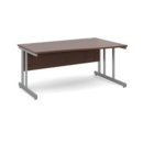 Momento right hand wave desk 1600mm - silver cantilever frame and walnut top