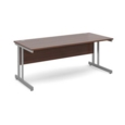 Momento straight desk 1800mm x 800mm - silver cantilever frame and walnut top