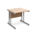 Momento straight desk 800mm x 800mm - silver cantilever frame and beech top