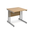 Momento straight desk 800mm x 800mm - silver cantilever frame and oak top