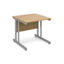 Momento straight desk 800mm x 800mm - silver cantilever frame and oak top