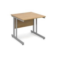 Momento straight desk 800mm x 800mm - silver cantilever frame and oak top
