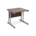 Momento straight desk 800mm x 800mm - silver cantilever frame and walnut top