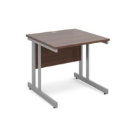Momento straight desk 800mm x 800mm - silver cantilever frame and walnut top