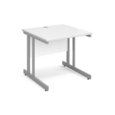 Momento straight desk 800mm x 800mm - silver cantilever frame and white top