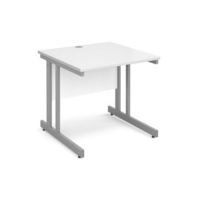 Momento straight desk 800mm x 800mm - silver cantilever frame and white top
