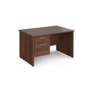 Maestro 25 straight desk 1200mm x 800mm with 2 drawer pedestal - walnut top with panel end leg