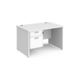 Maestro 25 straight desk 1200mm x 800mm with 2 drawer pedestal - white top with panel end leg