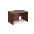 Maestro 25 straight desk 1200mm x 800mm with 3 drawer pedestal - walnut top with panel end leg