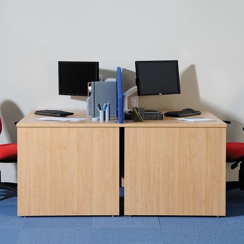 Maestro 25 straight desk 1400mm x 800mm with 2 drawer pedestal - beech top with panel end leg