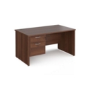 Maestro 25 straight desk 1400mm x 800mm with 2 drawer pedestal - walnut top with panel end leg