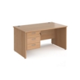 Maestro 25 straight desk 1400mm x 800mm with 3 drawer pedestal - beech top with panel end leg