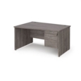Maestro 25 left hand wave desk 1400mm wide with 2 drawer pedestal - grey oak top with panel end leg